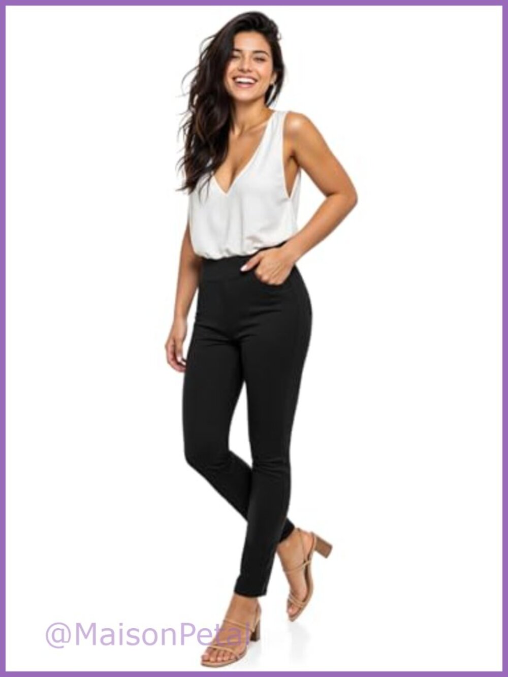 Women's Comfort Stretch Skinny Slim Dress Pants High Waist Pull On Pockets